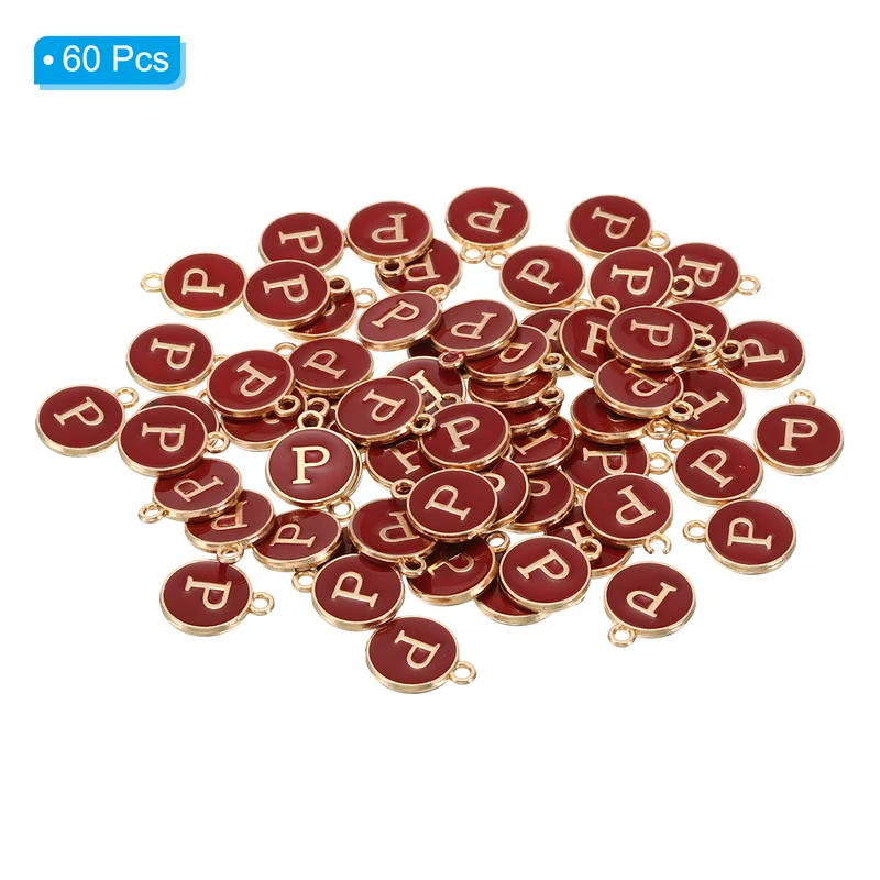 Letter Charm P, 60Pcs Double Sided Alphabet Initial Charm Pendants Beads Red
