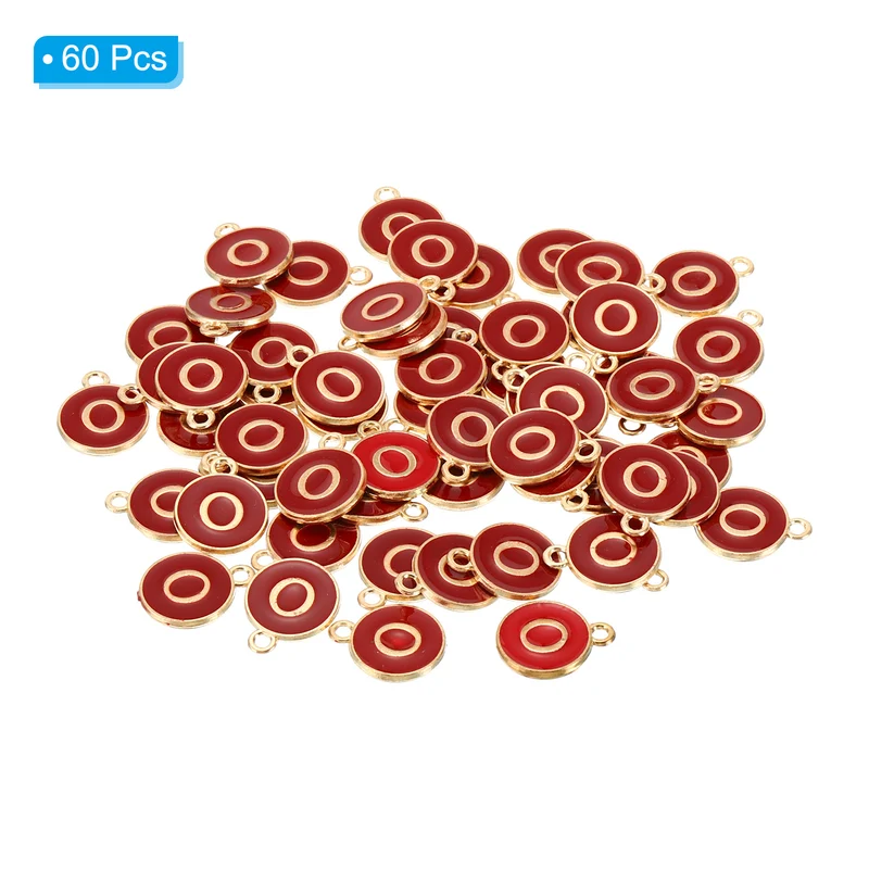 Letter Charm O, 60Pcs Double Sided Alphabet Initial Charm Pendants Beads Red