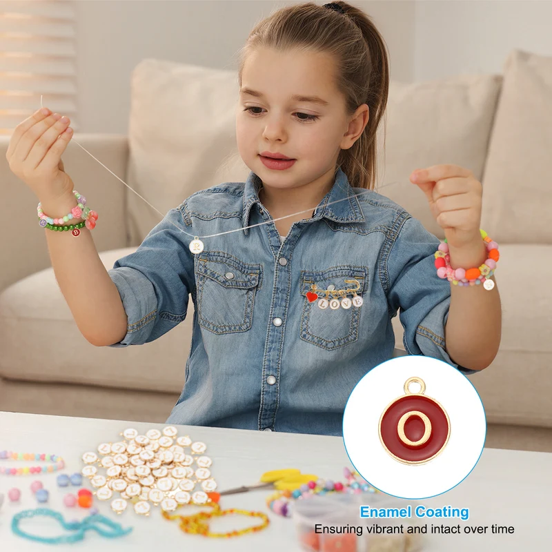 Letter Charm O, 60Pcs Double Sided Alphabet Initial Charm Pendants Beads Red