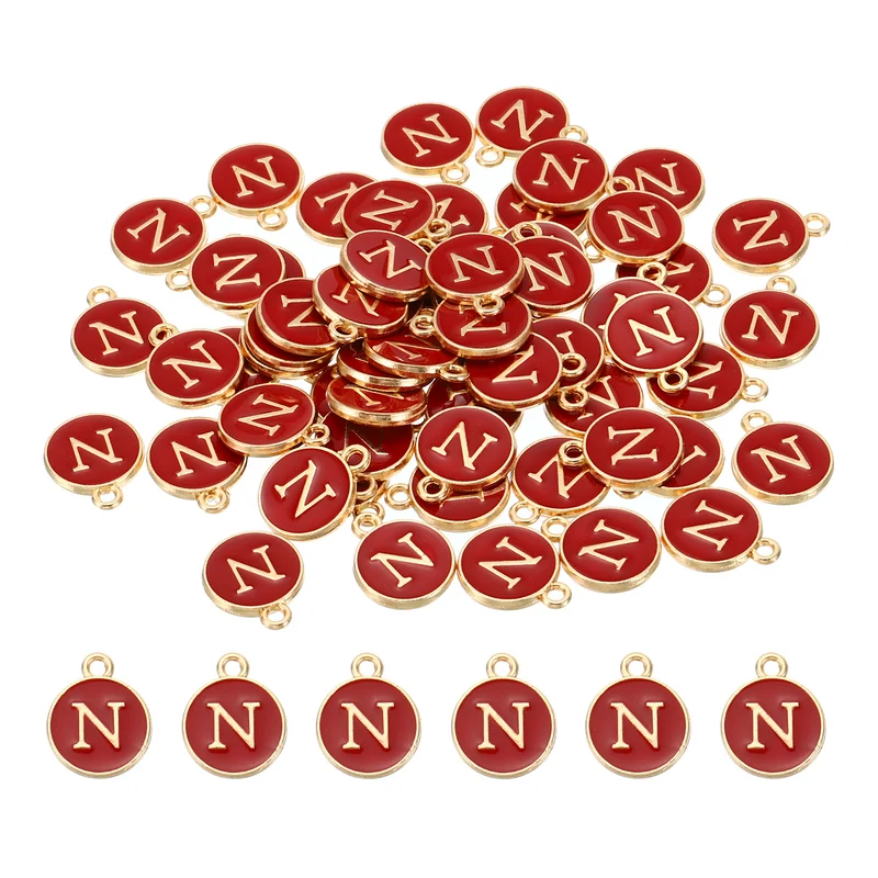 Letter Charm N, 60Pcs Double Sided Alphabet Initial Charm Pendants Beads Red
