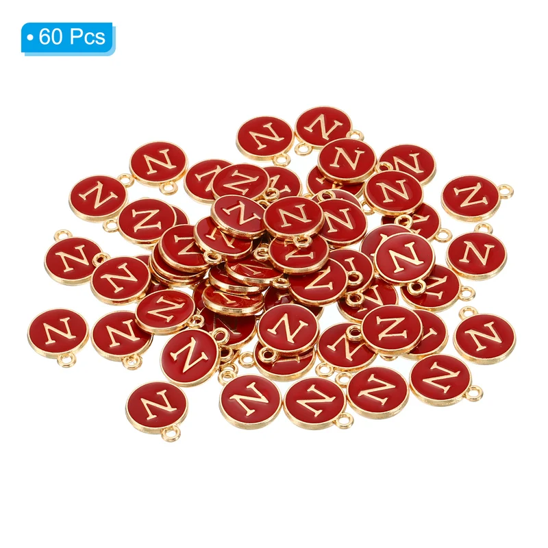 Letter Charm N, 60Pcs Double Sided Alphabet Initial Charm Pendants Beads Red