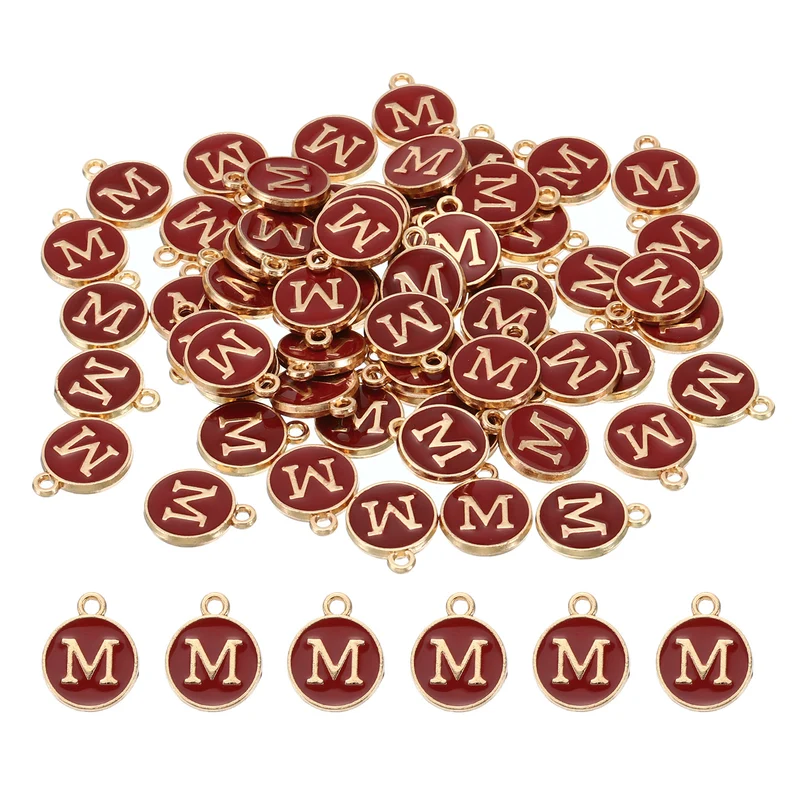 Letter Charm M, 60Pcs Double Sided Alphabet Initial Charm Pendants Beads Red