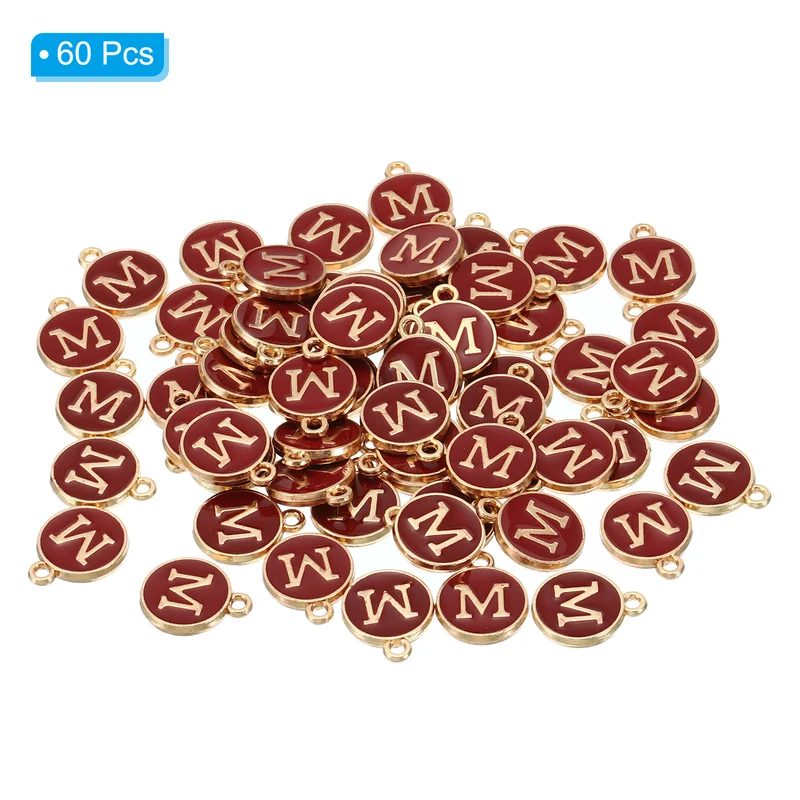 Letter Charm M, 60Pcs Double Sided Alphabet Initial Charm Pendants Beads Red