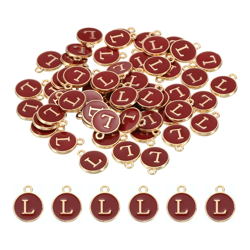 Letter Charm L, 60Pcs Double Sided Alphabet Initial Charm Pendants Beads Red
