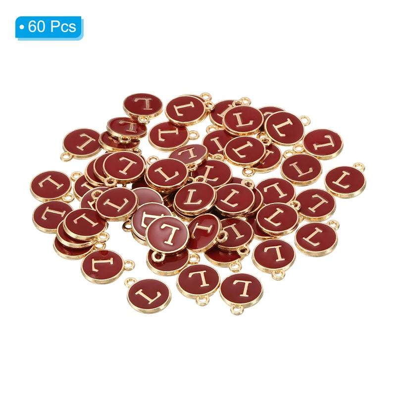 Letter Charm L, 60Pcs Double Sided Alphabet Initial Charm Pendants Beads Red