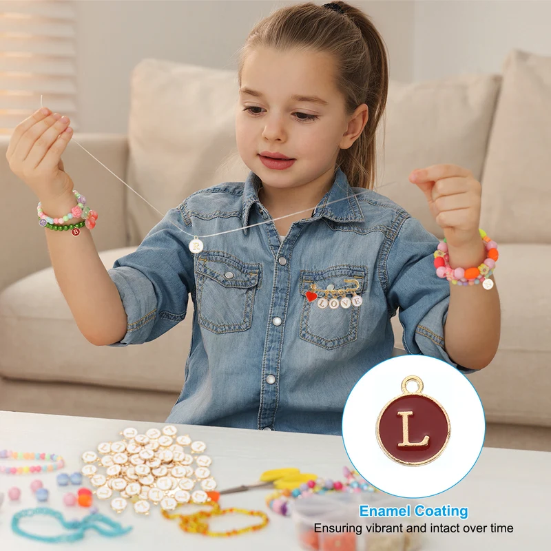 Letter Charm L, 60Pcs Double Sided Alphabet Initial Charm Pendants Beads Red
