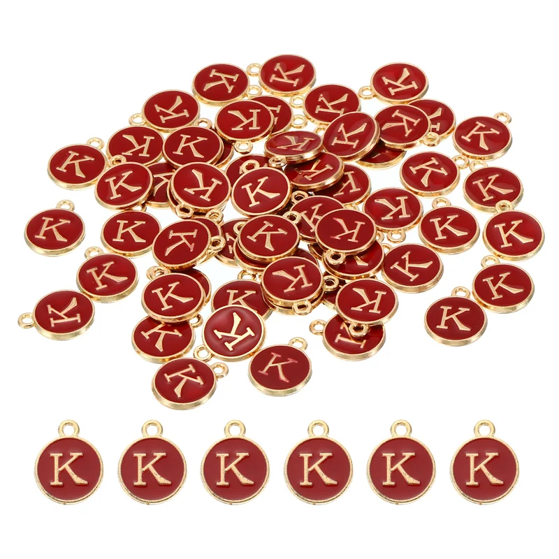Letter Charm K, 60Pcs Double Sided Alphabet Initial Charm Pendants Beads Red
