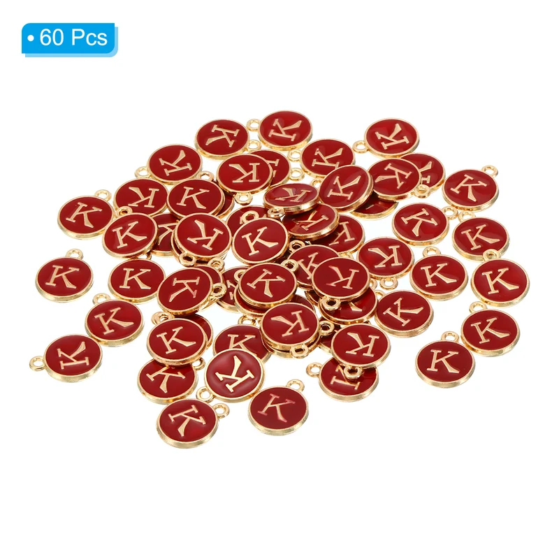 Letter Charm K, 60Pcs Double Sided Alphabet Initial Charm Pendants Beads Red