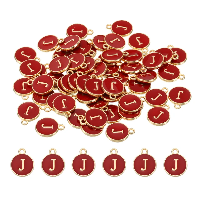 Letter Charm J, 60Pcs Double Sided Alphabet Initial Charm Pendants Beads Red
