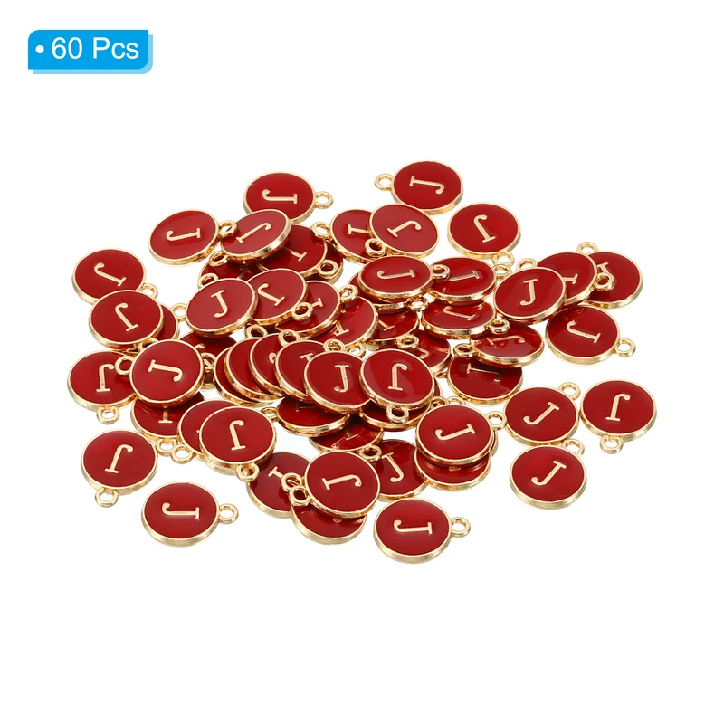 Letter Charm J, 60Pcs Double Sided Alphabet Initial Charm Pendants Beads Red
