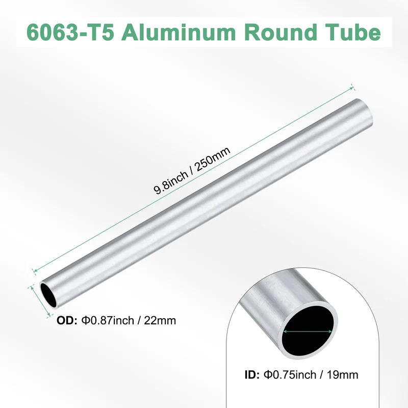 1-Pack 6063 Aluminum Round Tube, 19mmx22mm(IDxOD) 250mm Length Straight Tubing