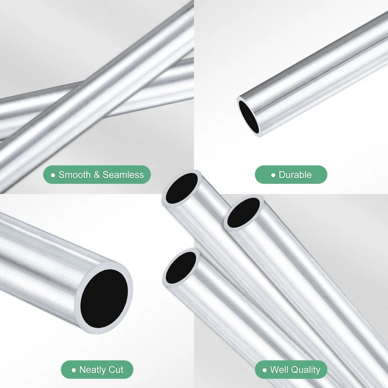 3-Pack 6063 Aluminum Round Tube, 8mmx10mm(IDxOD) 250mm Length Straight Tubing