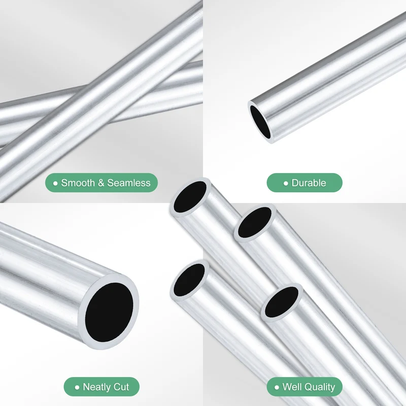 4-Pack 6063 Aluminum Round Tube, 7mmx9mm(IDxOD) 250mm Length Straight Tubing