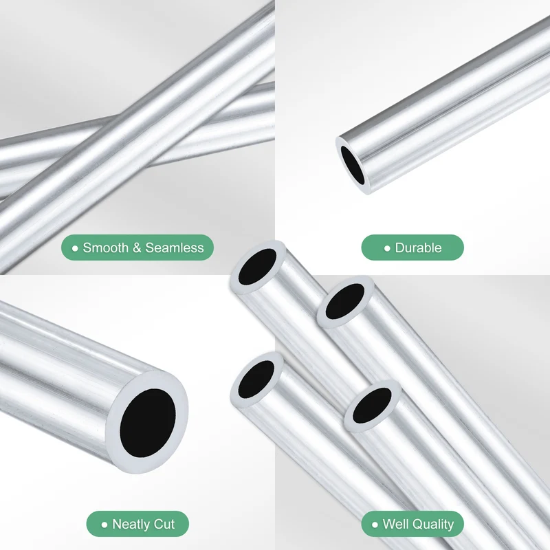 4-Pack 6063 Aluminum Round Tube, 6mmx9mm(IDxOD) 250mm Length Straight Tubing