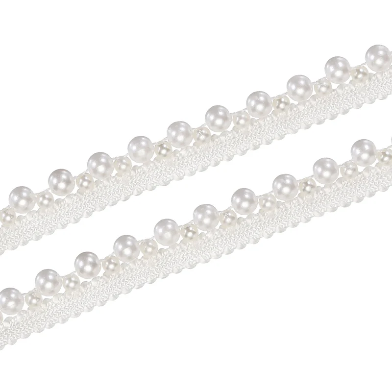 5 Yards Faux Pearls Lace Ribbon Pearl Bead Tassel for Wedding 12mm,White