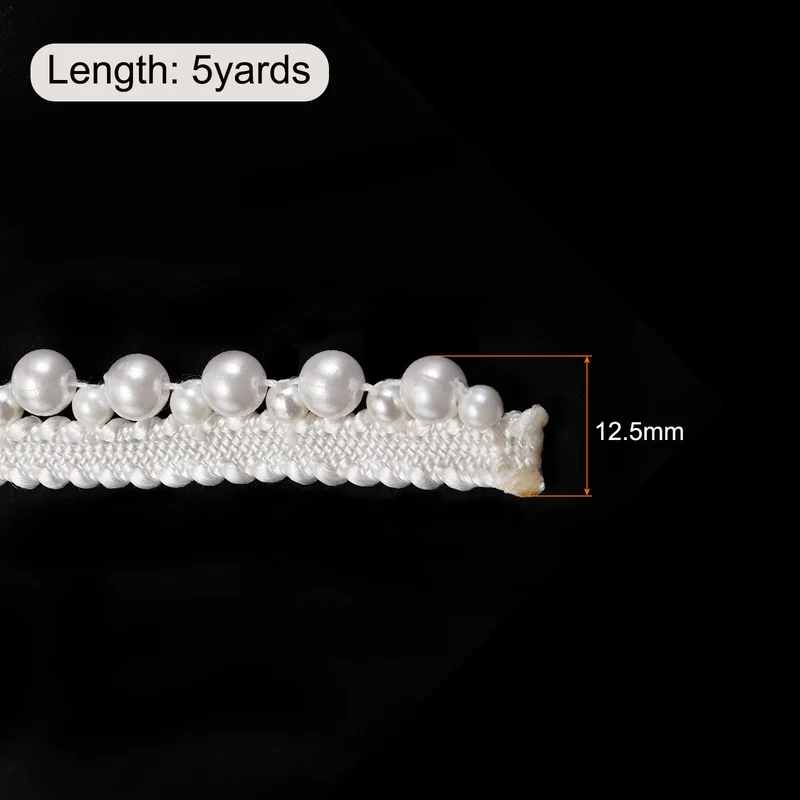 5 Yards Faux Pearls Lace Ribbon Pearl Bead Tassel for Wedding 12mm,White