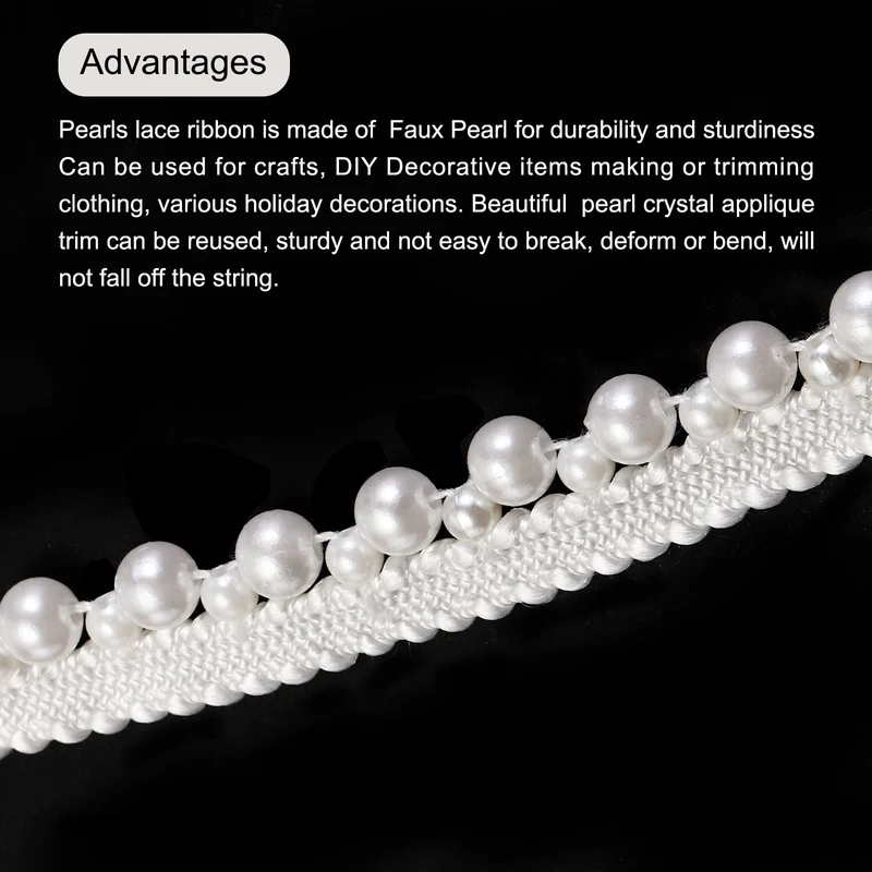 5 Yards Faux Pearls Lace Ribbon Pearl Bead Tassel for Wedding 12mm,White