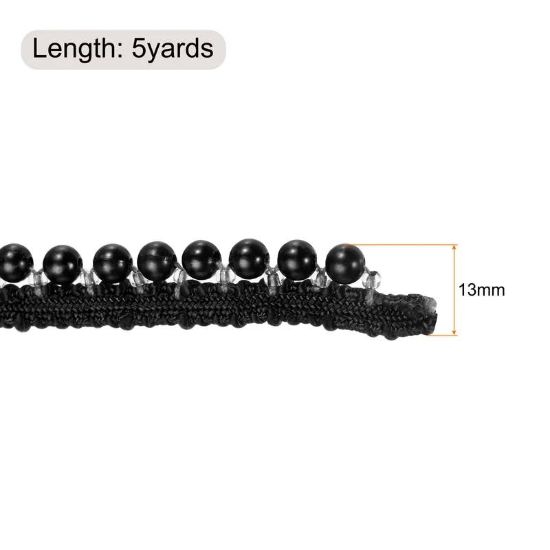 5 Yards Faux Pearls Lace Ribbon Pearl Bead Tassel for Wedding 13mm Black