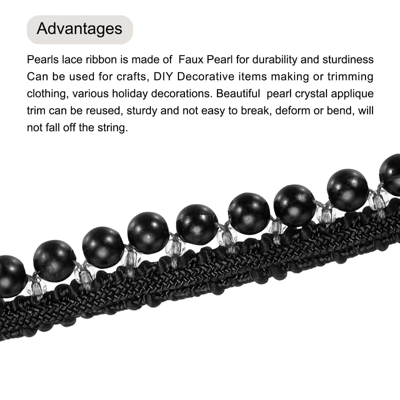 5 Yards Faux Pearls Lace Ribbon Pearl Bead Tassel for Wedding 13mm Black