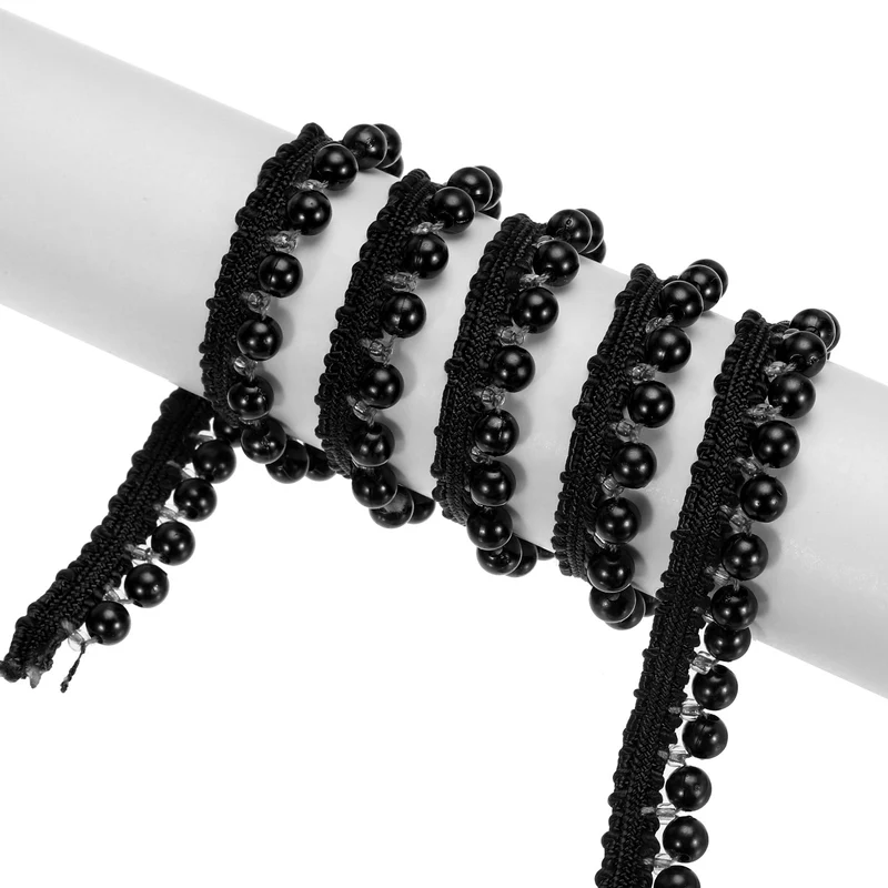 5 Yards Faux Pearls Lace Ribbon Pearl Bead Tassel for Wedding 13mm Black