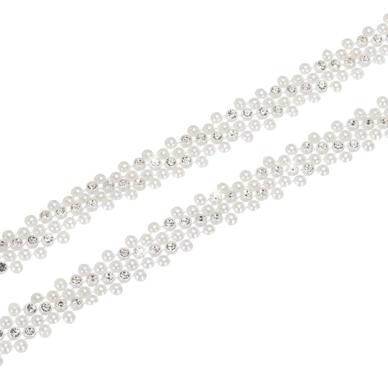 5 Yards of Flatback Pearl Applique Banding with Diamond Inlay Pearl Crafts Lace Rhinestones DIY Bead Chain Bead String Decorations