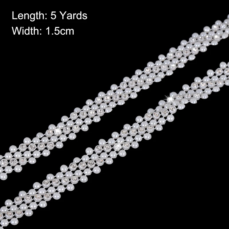 5 Yards of Flatback Pearl Applique Banding with Diamond Inlay Pearl Crafts Lace Rhinestones DIY Bead Chain Bead String Decorations