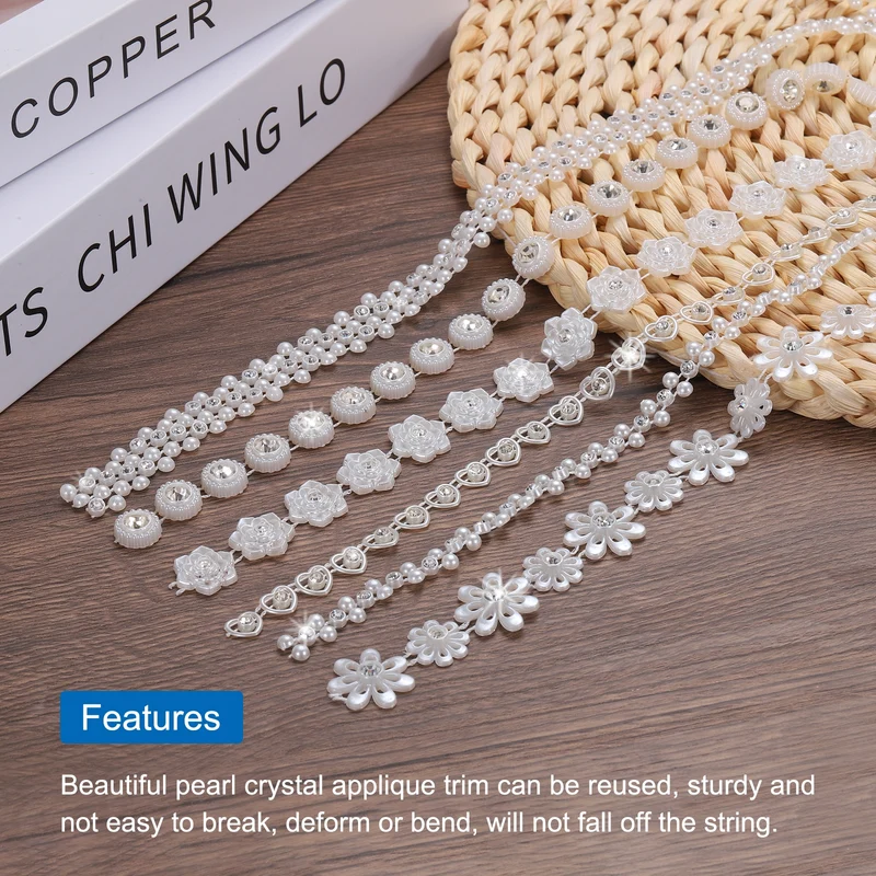 5 Yards of Flatback Pearl Applique Banding with Diamond Inlay Pearl Crafts Lace Rhinestones DIY Bead Chain Bead String Decorations