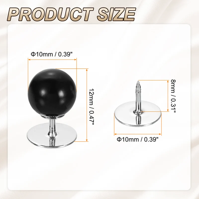 30 Set No Sew Pearl Buttons 0.4" (10mm) Removable Reusable Fixed Pins, Black