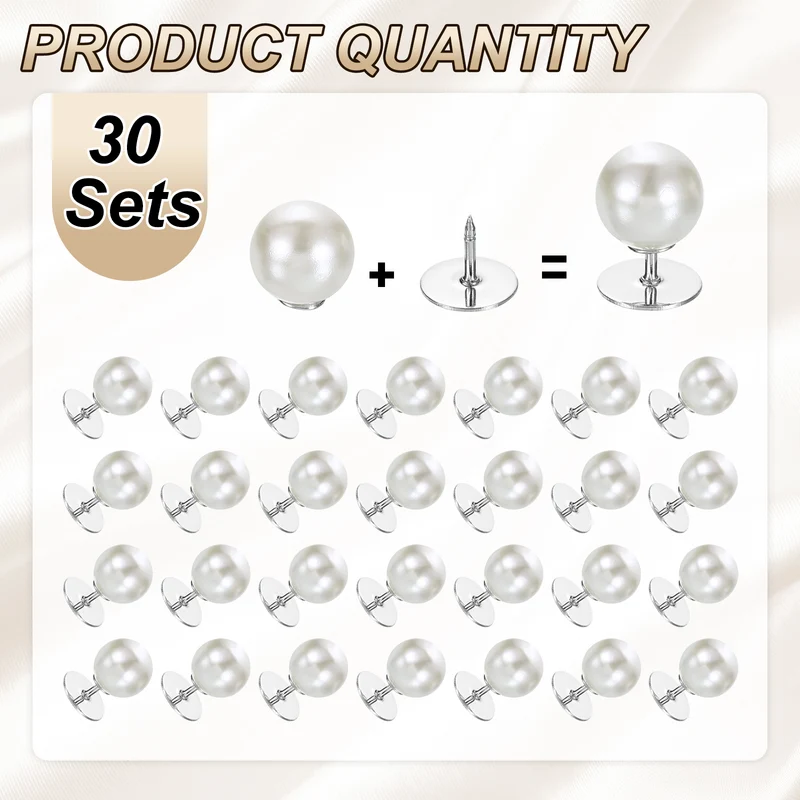 30 Set No Sew Pearl Buttons 0.4" (10mm) Removable Reusable Fixed Pins, White