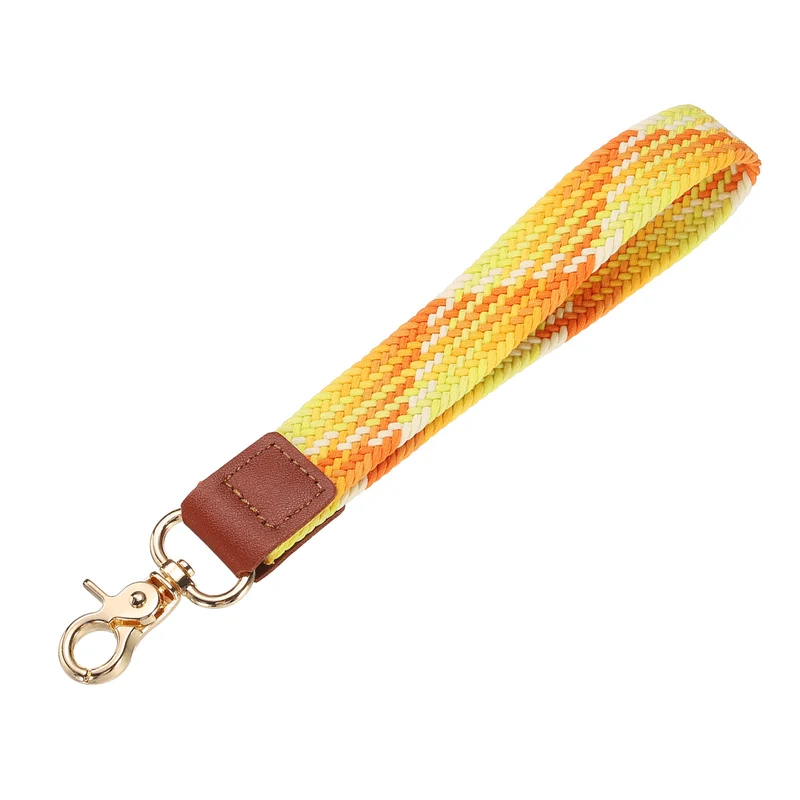 Wrist Lanyard Keychain, Braided Wristlet Strap with Gold Clasp, Gradient Orange