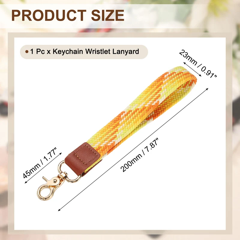 Wrist Lanyard Keychain, Braided Wristlet Strap with Gold Clasp, Gradient Orange