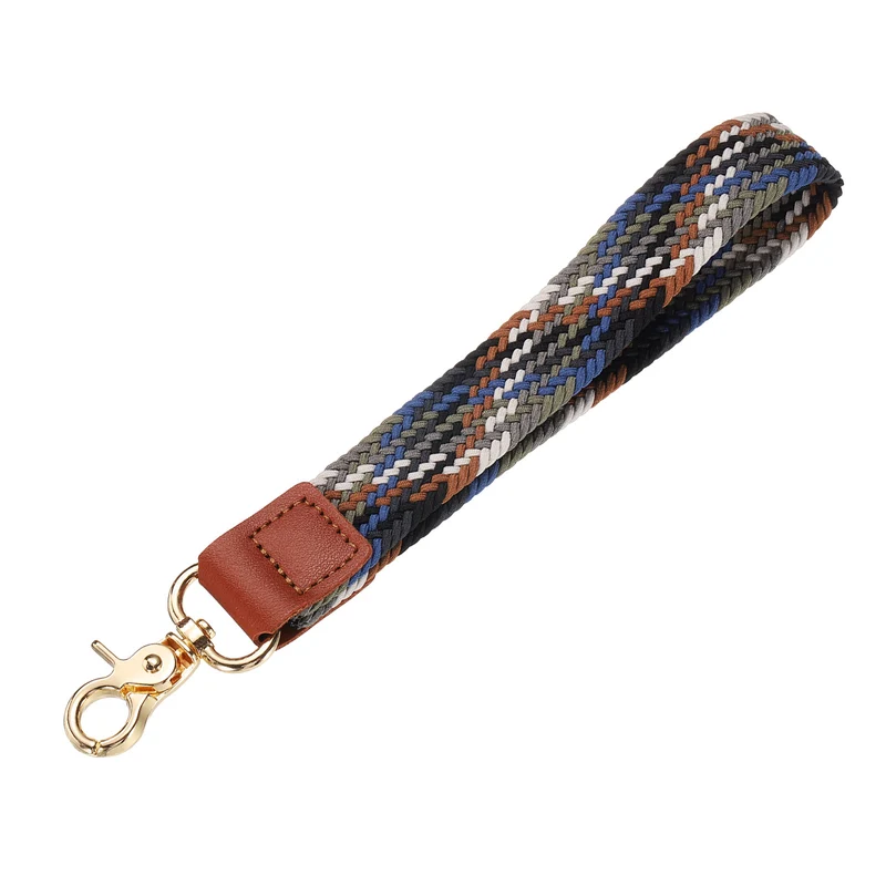 Wrist Lanyard Keychain, Braided Wristlet Strap with Gold Clasp, Mixed Gray