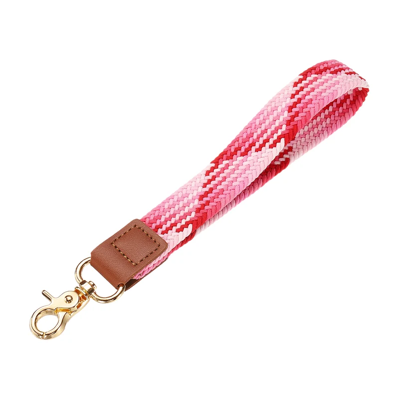 Wrist Lanyard Keychain, Braided Wristlet Strap with Gold Clasp, Strawberry Red