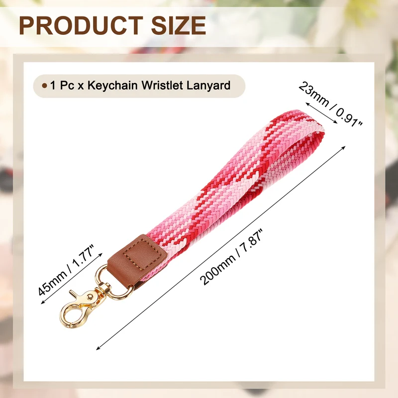 Wrist Lanyard Keychain, Braided Wristlet Strap with Gold Clasp, Strawberry Red