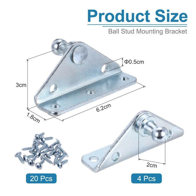 10MM Ball Stud Mounting Bracket, 4PCS Gas Struts Mounting Bracket 20PCS Screws