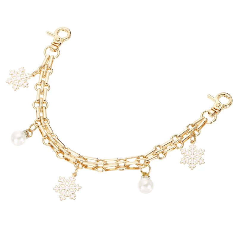 1Pcs 10" Snowflake Pearl Pendant Handbag Chain Strap, White