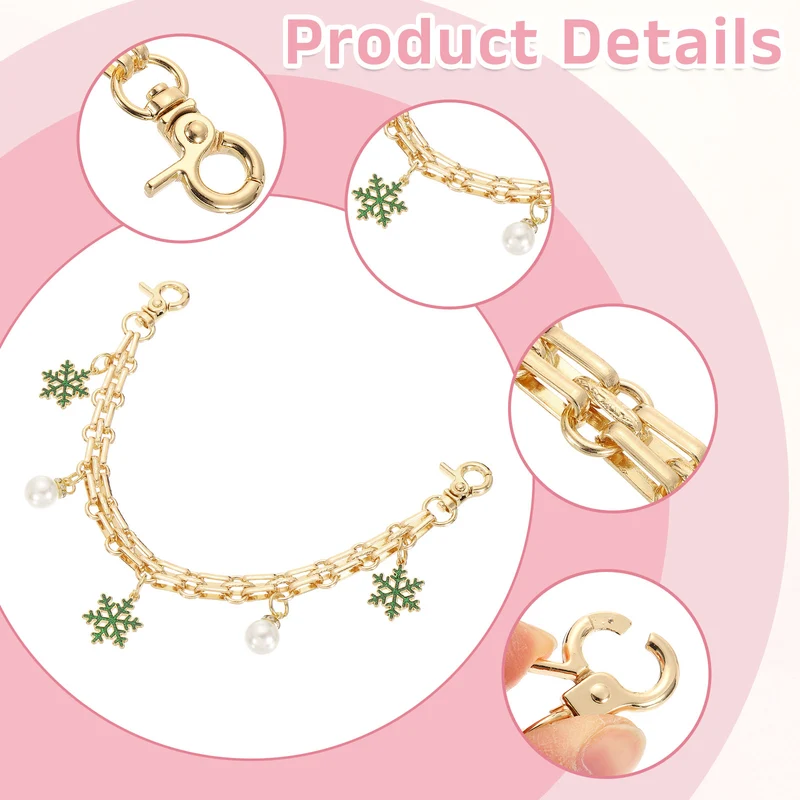1Pcs 10" Snowflake Pearl Pendant Handbag Chain Strap, Green