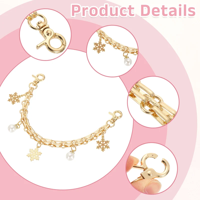 1Pcs 10" Snowflake Pearl Pendant Handbag Chain Strap, Champagne