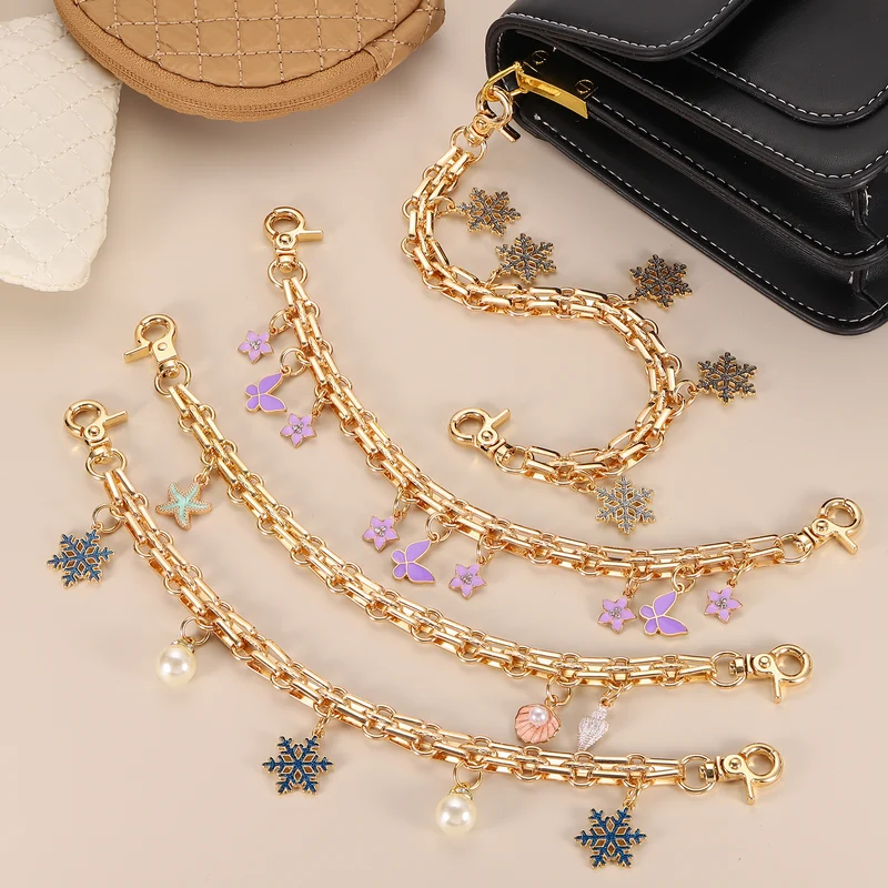1Pcs 10" Snowflake Pearl Pendant Handbag Chain Strap, Champagne