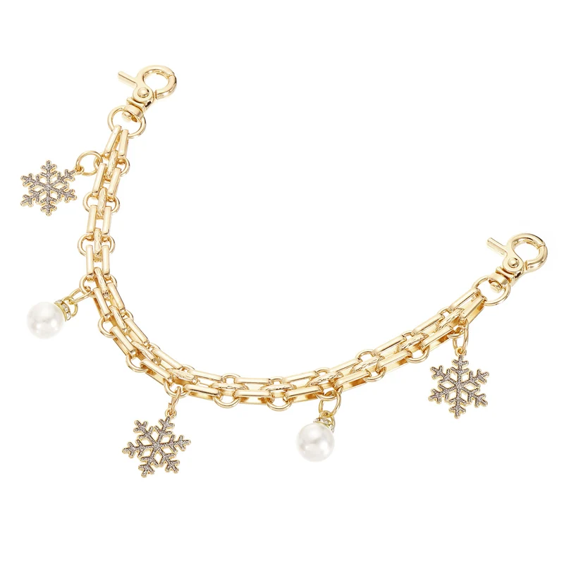 1Pcs 10" Snowflake Pearl Pendant Handbag Chain Strap, Silver Flash