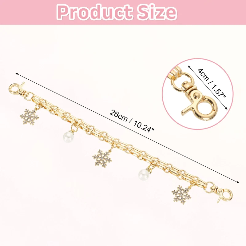 1Pcs 10" Snowflake Pearl Pendant Handbag Chain Strap, Silver Flash