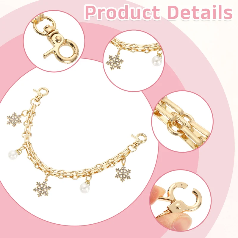 1Pcs 10" Snowflake Pearl Pendant Handbag Chain Strap, Silver Flash