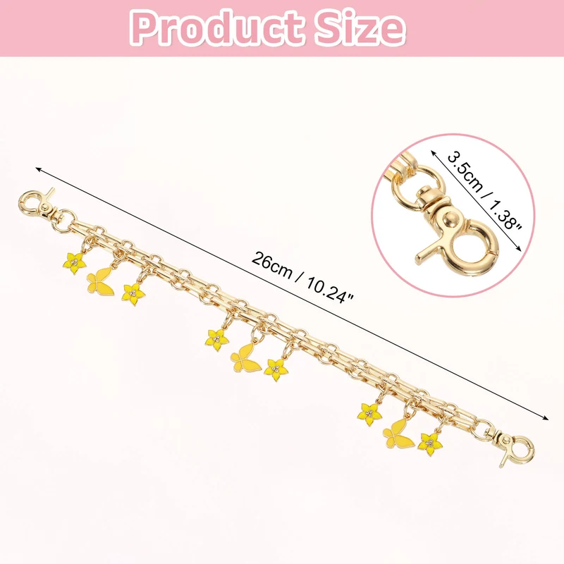1Pcs 10" Flowers Butterfly Pendant Handbag Chain Strap, Yellow