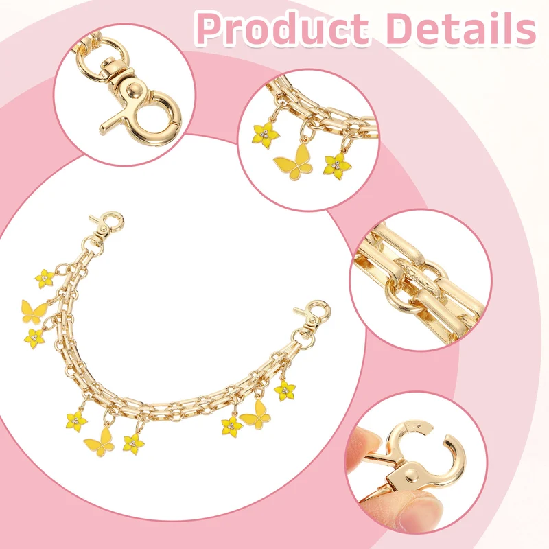1Pcs 10" Flowers Butterfly Pendant Handbag Chain Strap, Yellow