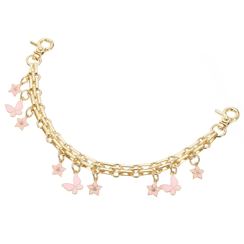 1Pcs 10" Flowers Butterfly Pendant Handbag Chain Strap, Pink