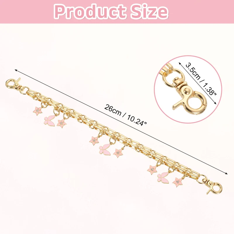 1Pcs 10" Flowers Butterfly Pendant Handbag Chain Strap, Pink