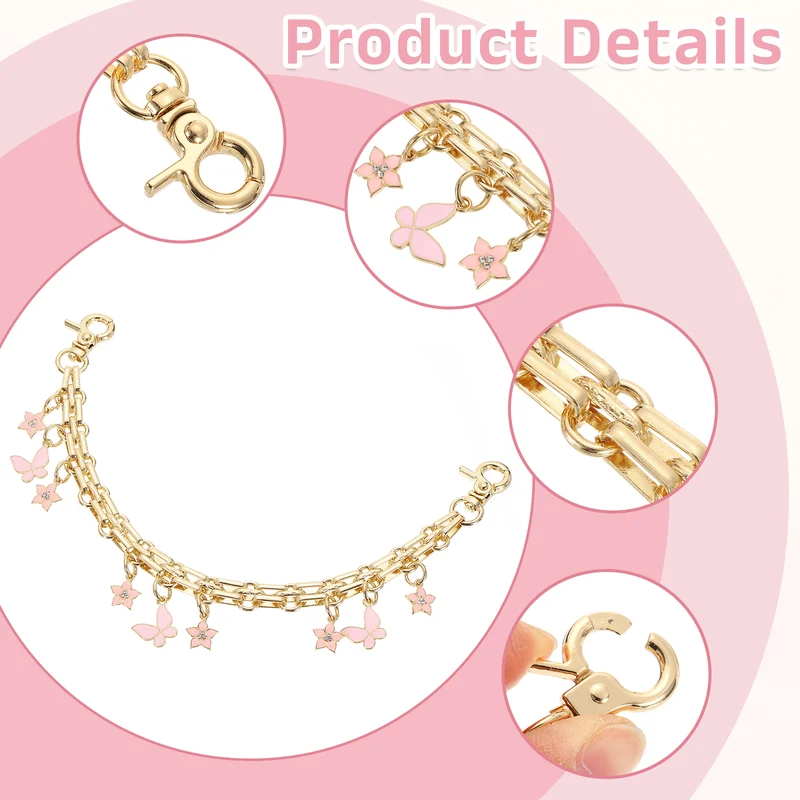 1Pcs 10" Flowers Butterfly Pendant Handbag Chain Strap, Pink