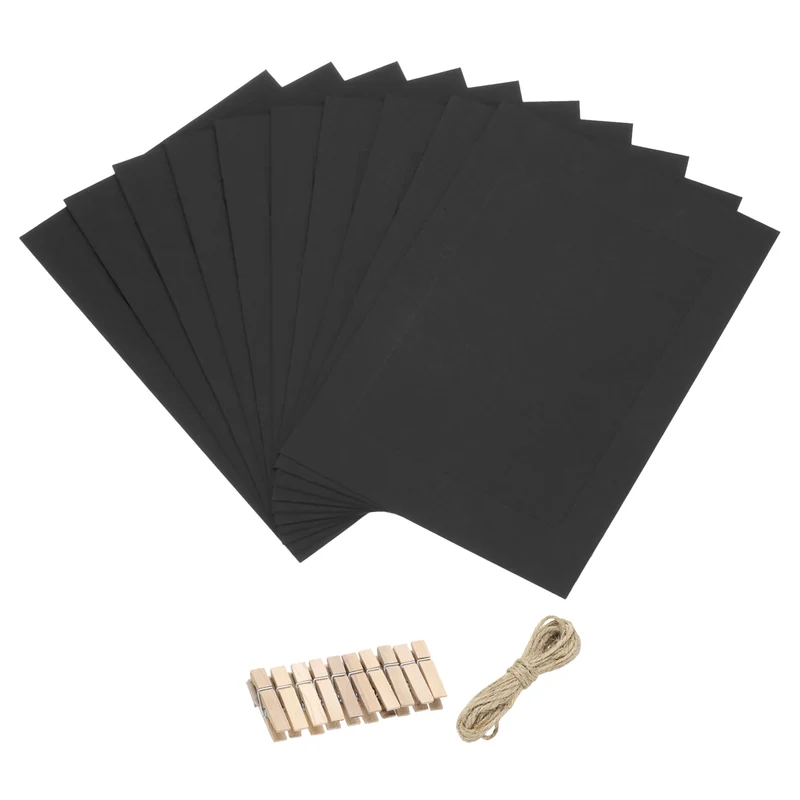 10PCS Paper Photo Frames, 5 x 7 Inch Cardboard Picture Frames with Clips & Strings, DIY Photo Hanging Display for Home Office Decor, Black