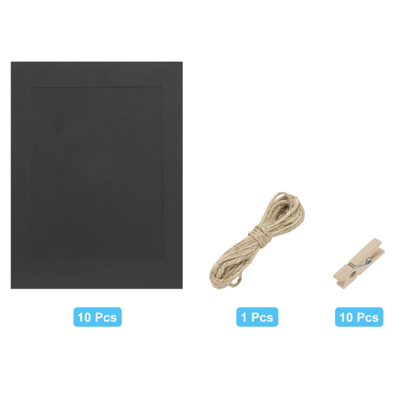 10PCS Paper Photo Frames, 5 x 7 Inch Cardboard Picture Frames with Clips & Strings, DIY Photo Hanging Display for Home Office Decor, Black