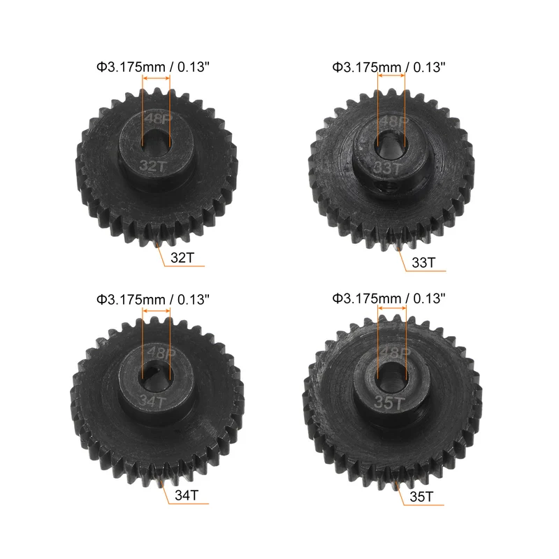 48P Hardened Pinion Motor Gear Set 32T 33T 34T 35T 1/8 Inch RC Motor Shaft
